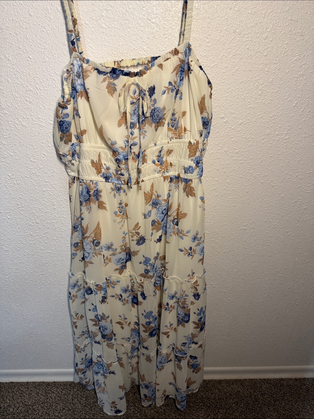 Floral Spaghetti Strap Maxi Dress in Cream and Blue